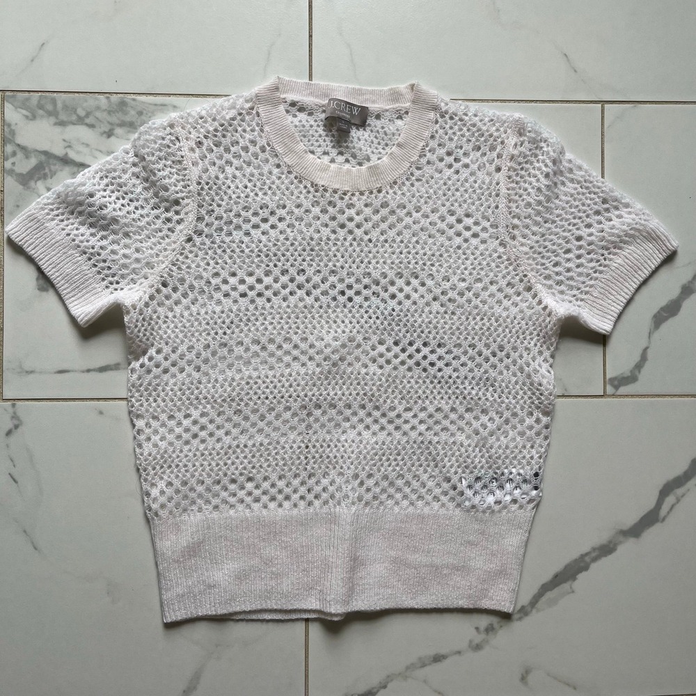 J.Crew Cashmere Pointelle short sleeve sweater white size small